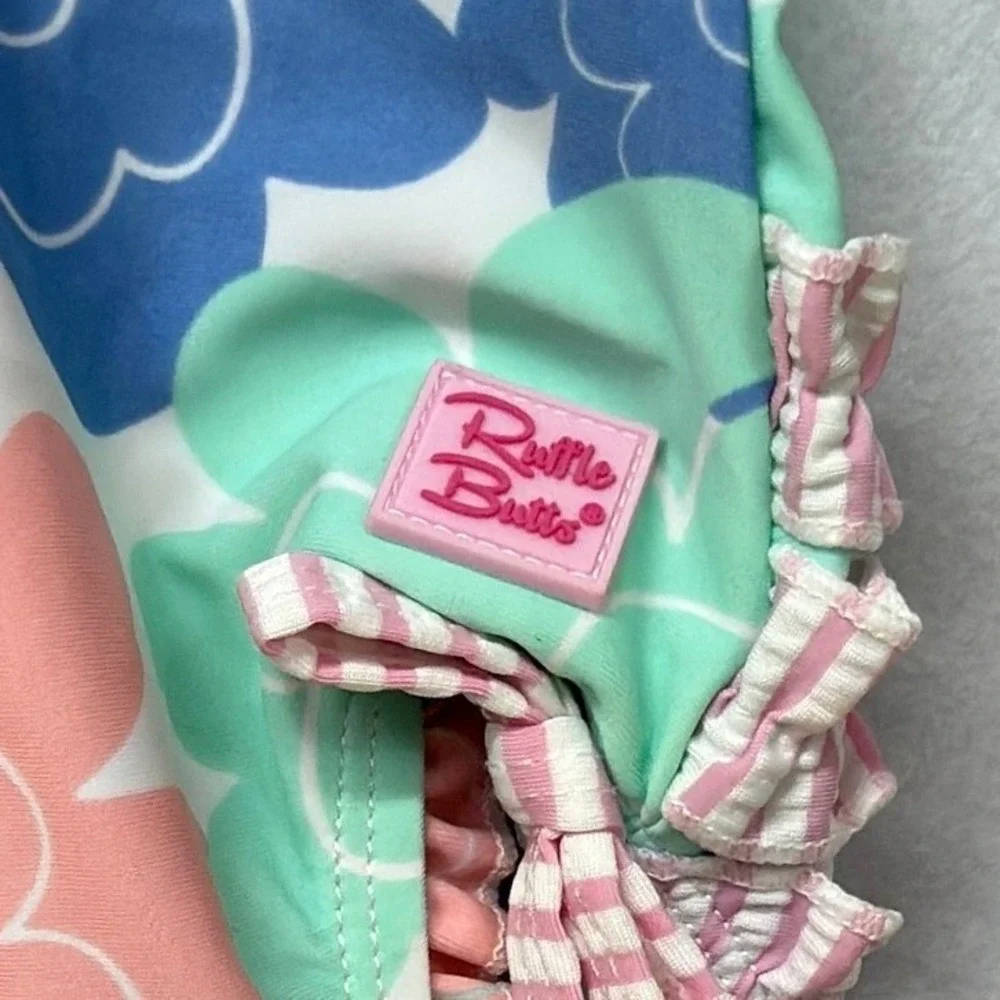 Ruffle Butts Baby‎ Girls Rash Guard Swimsuit Long Sleeve Floral Print Size 0-3M